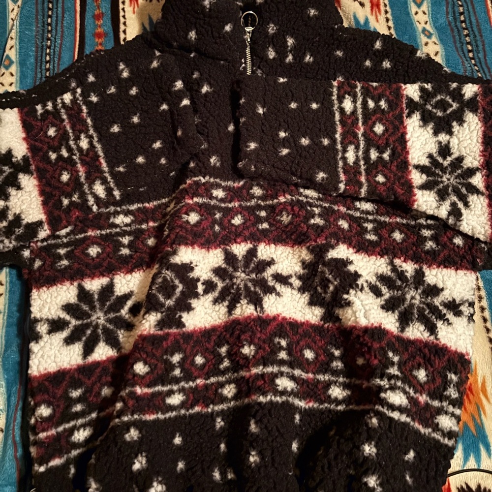 Love Tree Black and White Zip Up Sweater